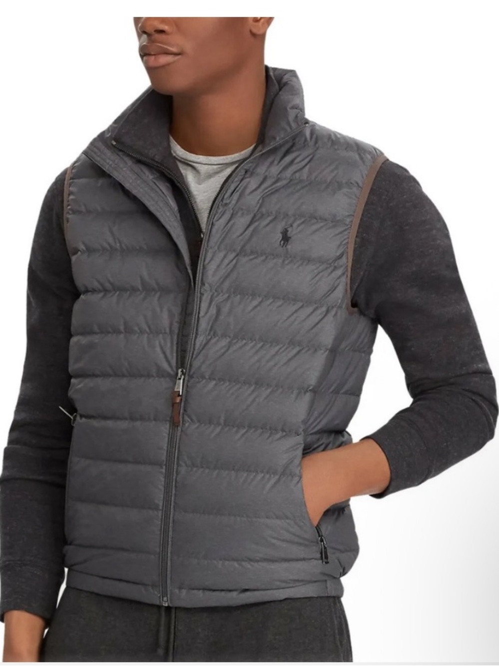Polo Ralph Lauren Dark Gray Down Quilted Puffer Vest with navy blue pony Size 2X